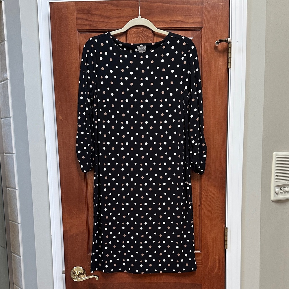 Chico's Size 1/Medium 8/10 Black and White Polka Dot Long Sleeve Dress
